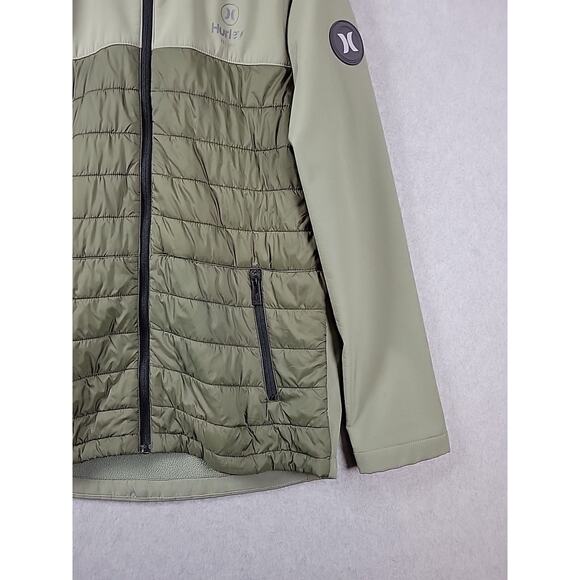 Hurley Army Green LS Windproof 3 Layer Tech Full Zip Hooded Jacket Men's Medium - Picture 5 of 12
